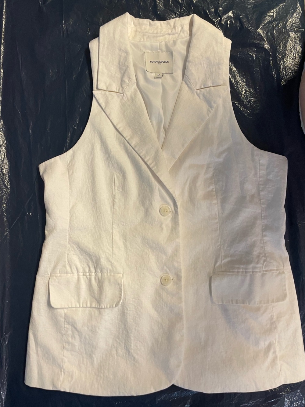 Banana Republic White Sleeveless cotton Linen-Blend Blazer Vest